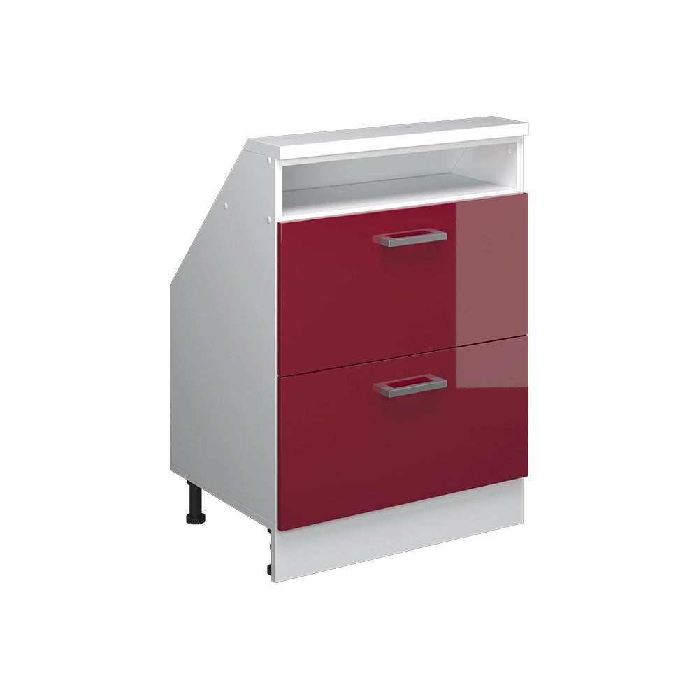 Mobile cucina sottotetto R-Line Rosso lucido/Bianco 60 cm con 2 cassetti Vicco