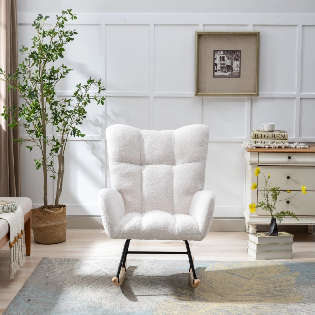 Sedia a dondolo ergonomica in teddy bianco