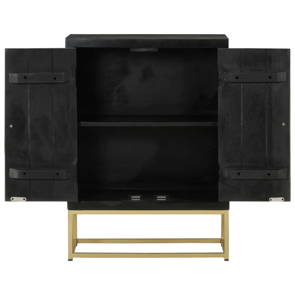 Buffet credenza cassettiera mobiletto mobile contenitore organizer per cucina soggiorno salotto con 2 ante e finitura oro 55 x 30 x 75 cm legno di mango nero 02_0029731
