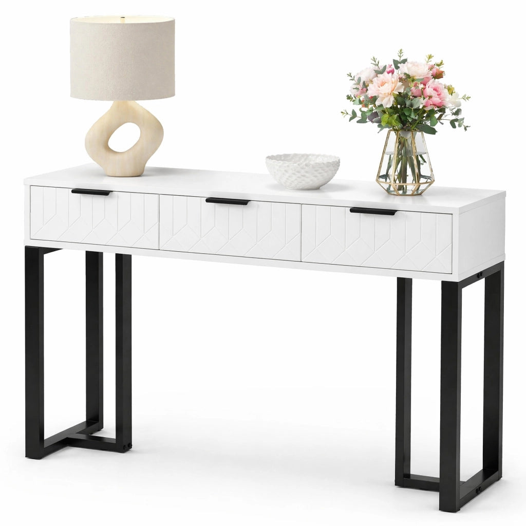 TAVOLO CONSOLLE con cassetti Bianco/Nero in MDF