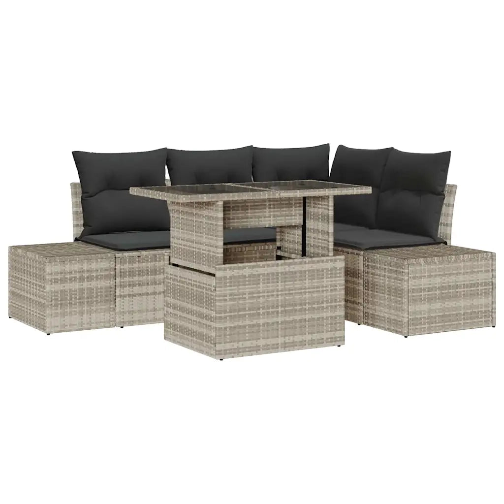 Set Divano da Giardino 5 pcs Grigio chiaro polyrattan