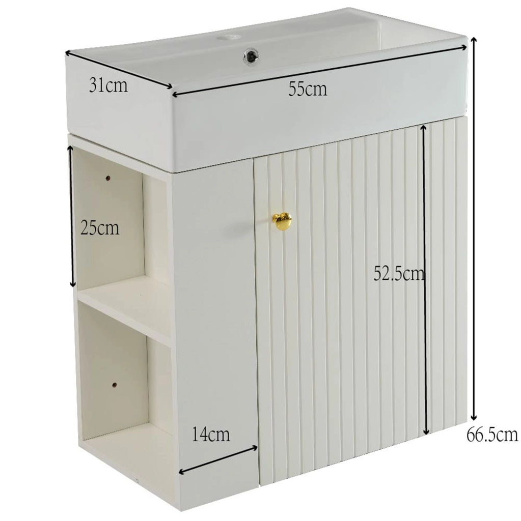 Mobile bagno con lavabo; design tridimensionale; piano integrato; truciolato bianco