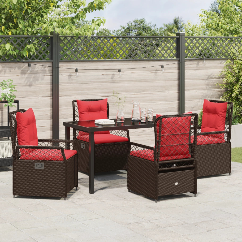 Set da Pranzo da Giardino 5 Pezzi in Rattan Poligonale Marrone