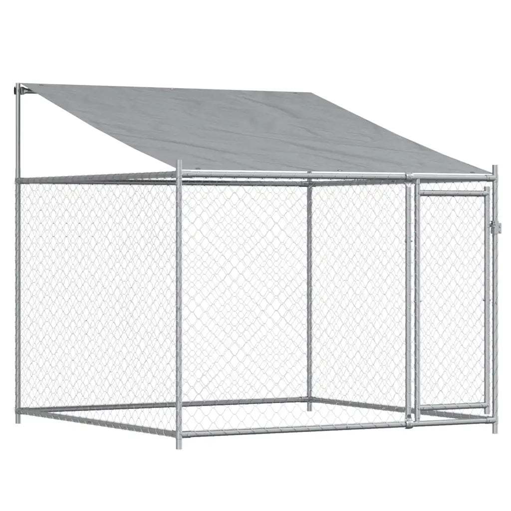 Gabbia Cani con Tetto e Porta Grigia 8x2x2 m in Acciaio Zincato 3209570