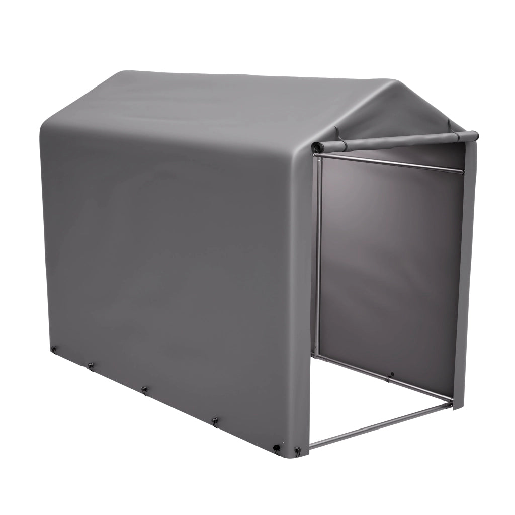Garage Bici 187x100x160 cm Grigio Scuro con Telo PE 170 g/m², Telaio Nero e Porta con Cerniera
