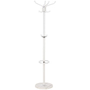 Perchero de metal blanco con paraguero y 5 ganchos D36X172h cm