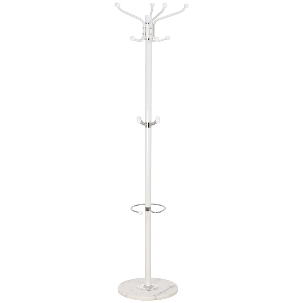 Perchero de metal blanco con paraguero y 5 ganchos D36X172h cm
