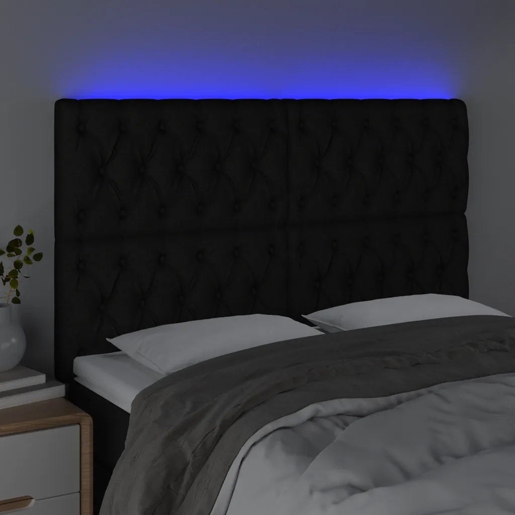 Testiera a LED Nera 160x7x118/128 cm in Tessuto 3122768