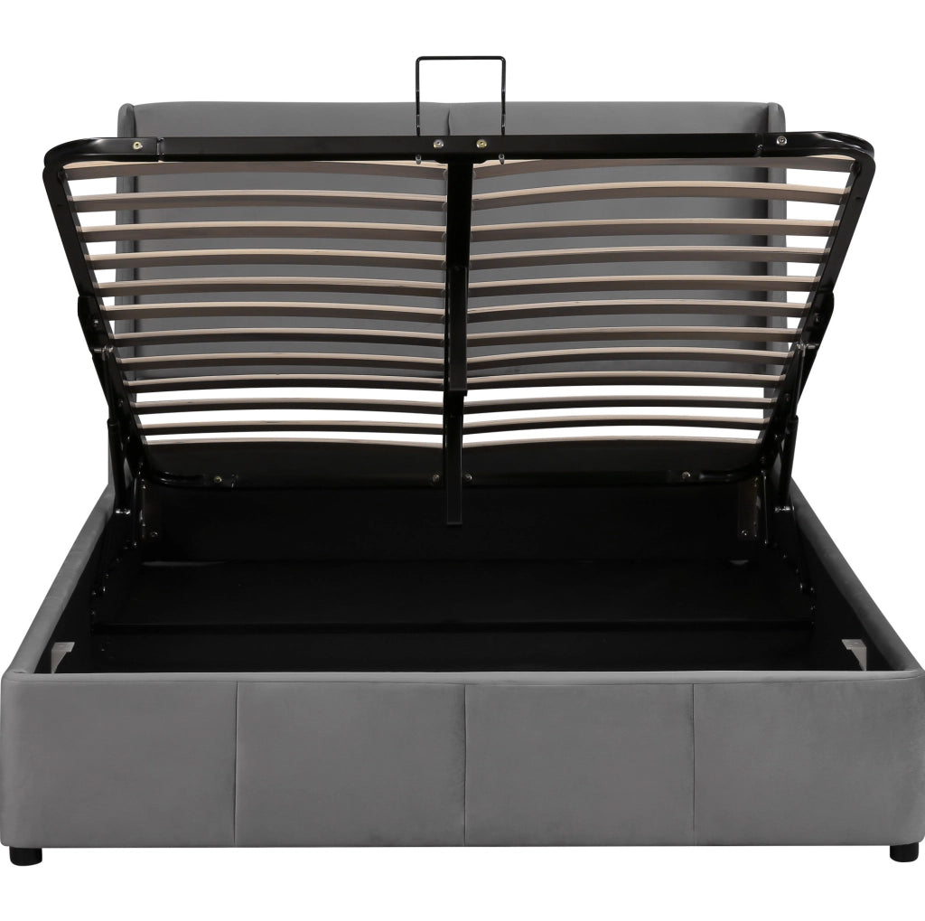 Letto imbottito con contenitore idraulico 140 x 190 cm in velluto grigio
