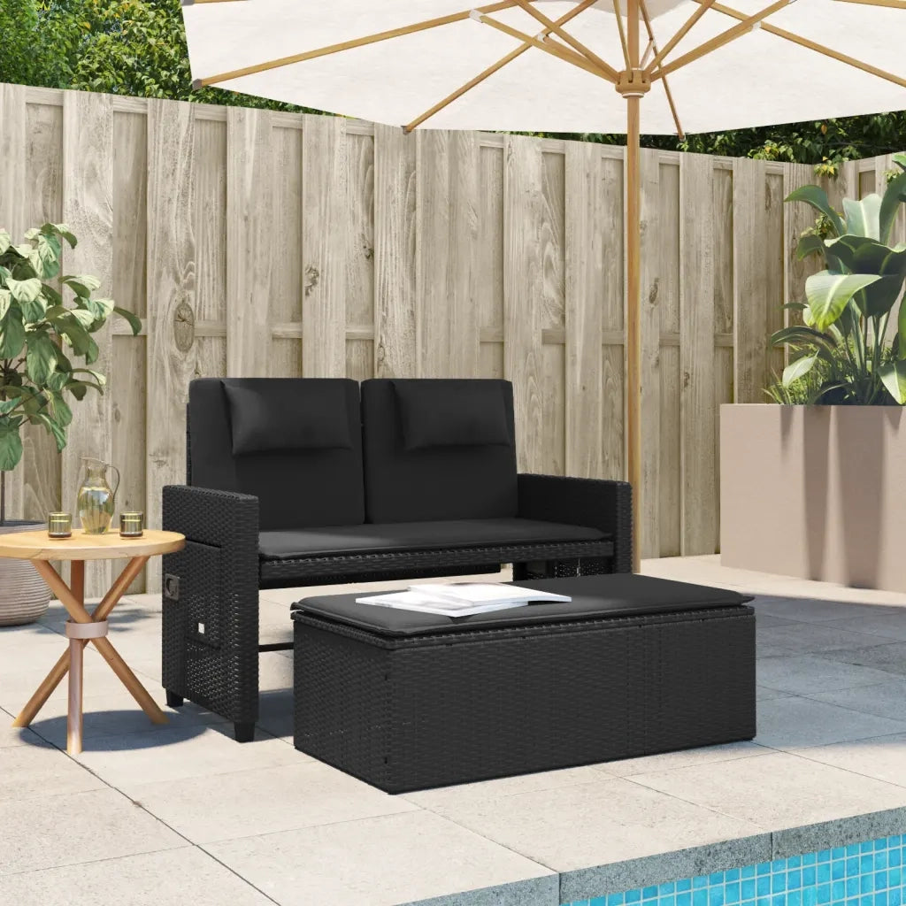 Panca Reclinabile da Giardino con Cuscini Nera in Polyrattan 365817