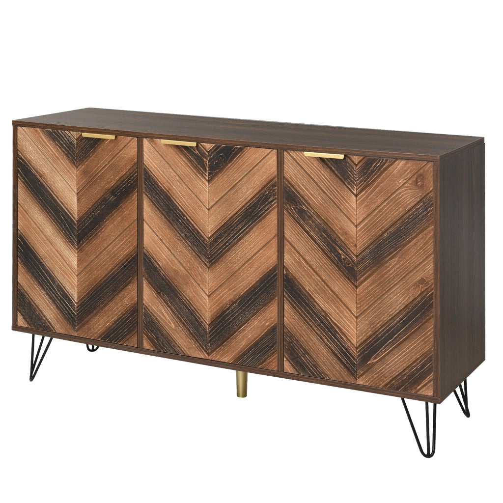 OKWISH Credenza Contenitore con 3 Ante e Ripiani Interni, Maniglie Dorate, Gambe in Ferro, per Soggiorno 120 x 38 x 76.5 cm