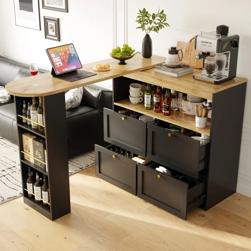 Armadio modulare 105x39x102 cm con 4 cassetti e ripiano girevole in MDF nero