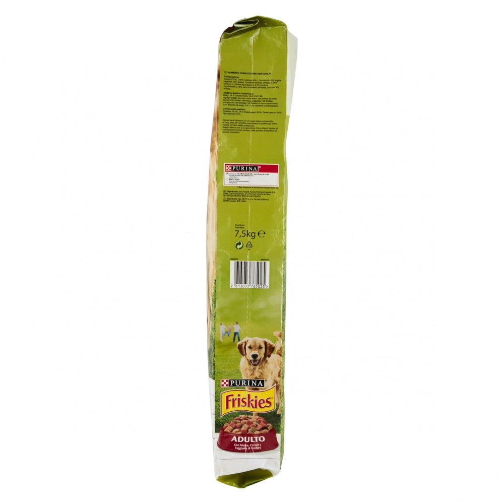 Multipack da 5 pz di purina friskies crocchette con manzo e aggiunta di verdure per cani adulti 7,5 kg cad
