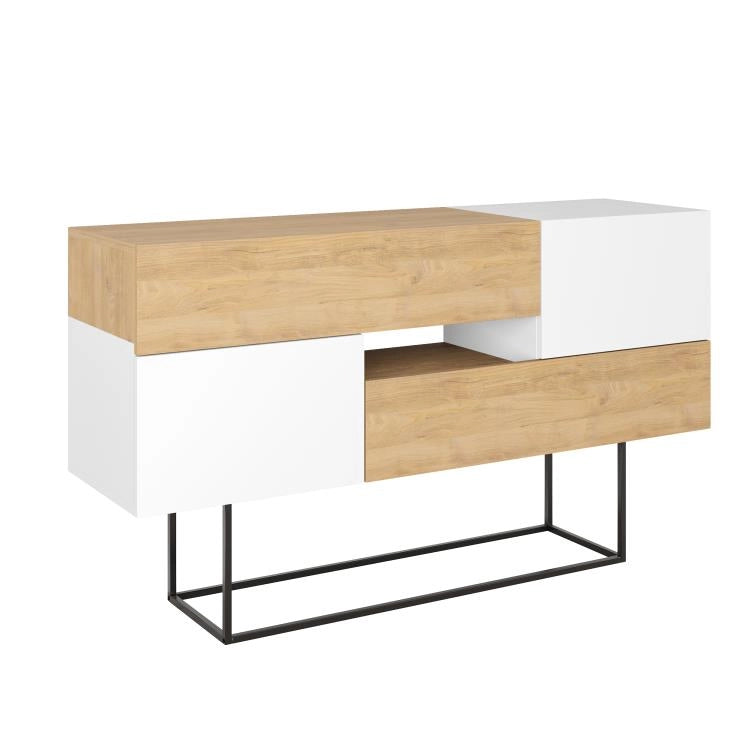 Consolle Moderna 145x40x82 cm con 2 Ante 2 Cassetti e Gambe Alte Zaffiro di Quercia e Bianco