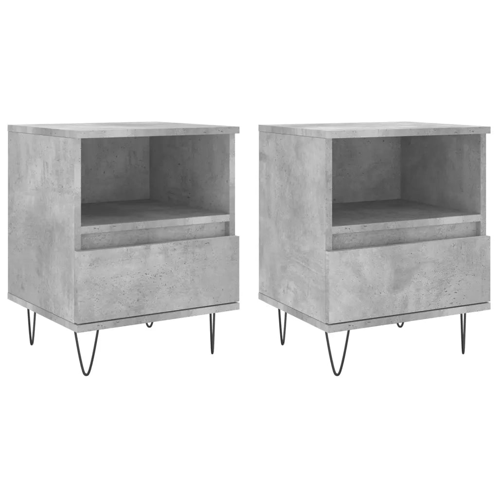 Set di 2 Comodini | Armadio da Notte | Mobiletto da notte Grigio Cemento 40x35x50 cm in Legno Multistrato