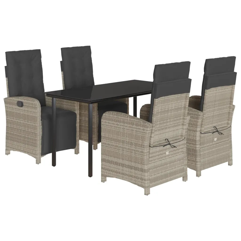 Set Pranzo da Giardino 5pz con Cuscini Grigio Chiaro Polyrattan