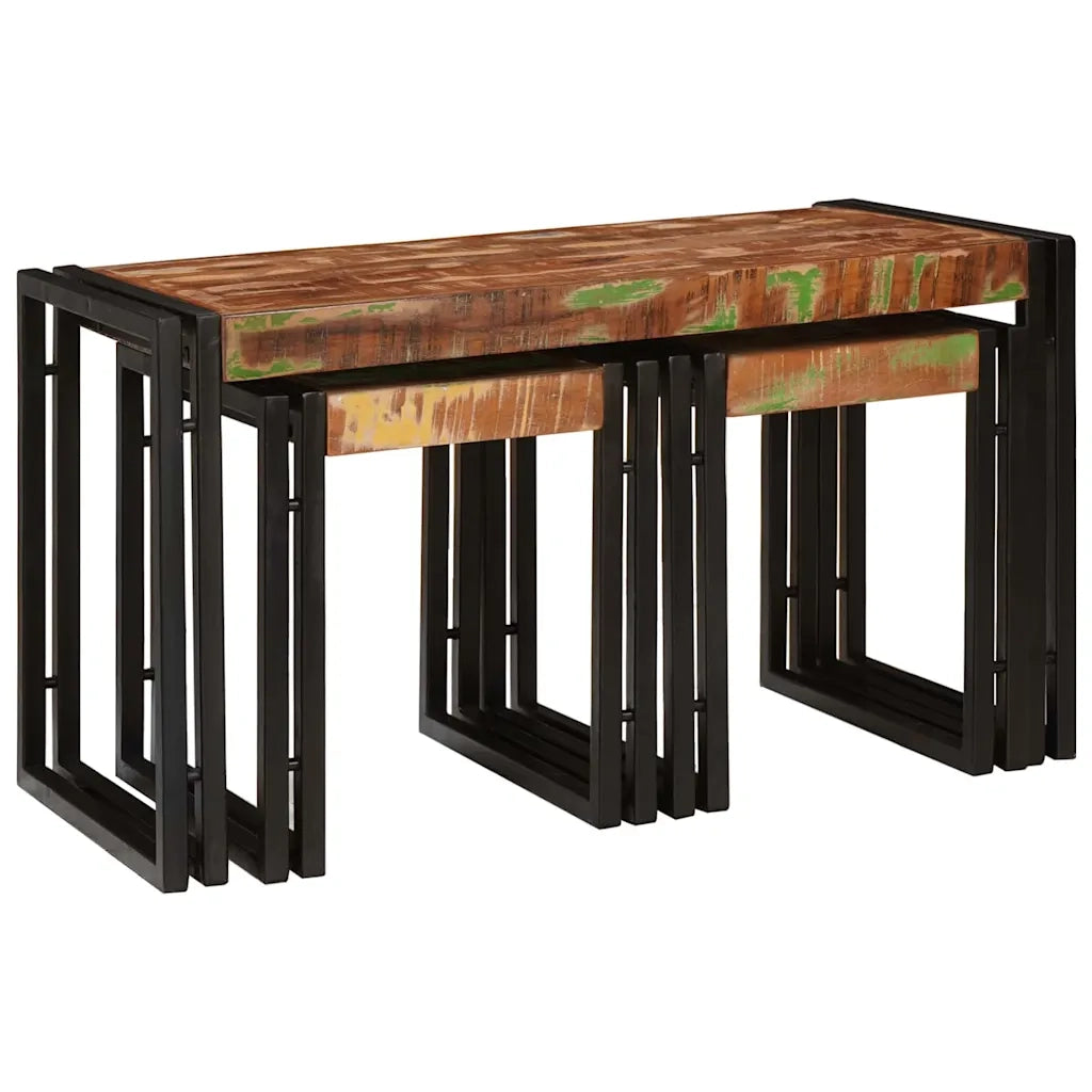 Tavolo Nesting 3 pcs Legno Riciclato Massello e Metallo 4104732