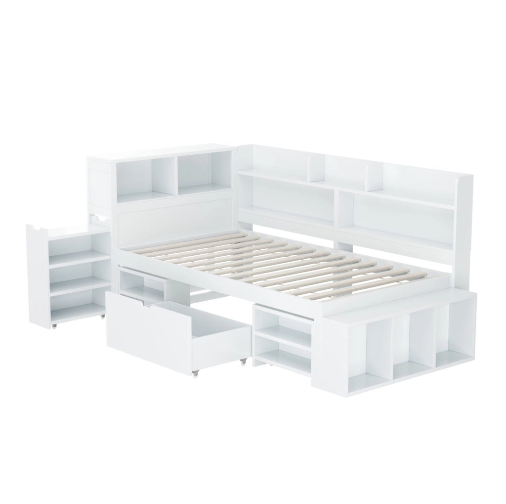 Letto singolo per bambini 90x200 cm con cassetti e scaffali