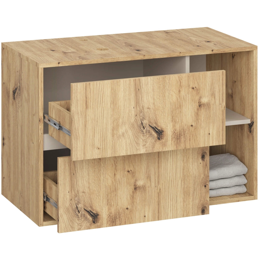 Mobile bagno senza lavabo VAMI sospeso Rovere Artisan, Cashmere 90 cm 2 cassetti 90x45,5x60 cm