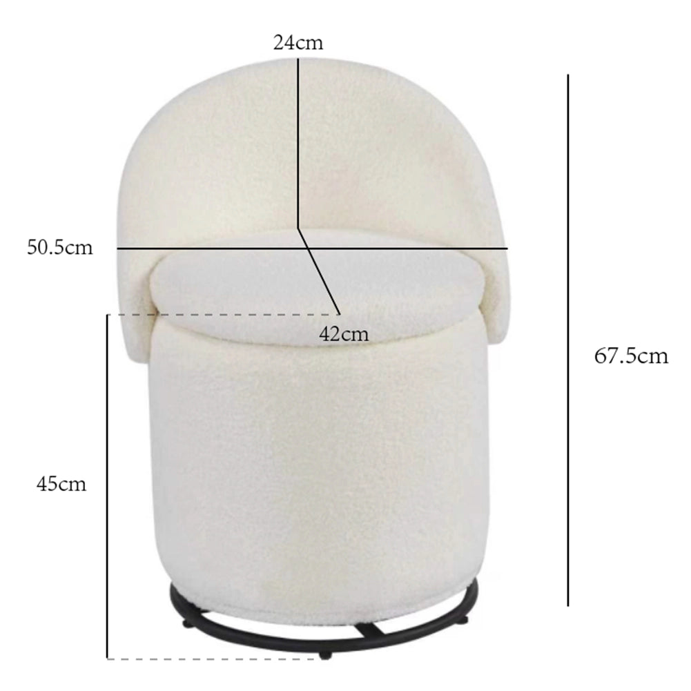 Pouf Contenitore con Schienale Reclinabile e Base Girevole Design Teddy 48x68 cm