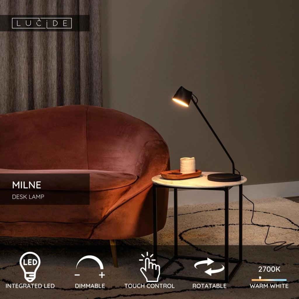 Lampada da scrivania LED nera dimmerabile MILNE Lucide
