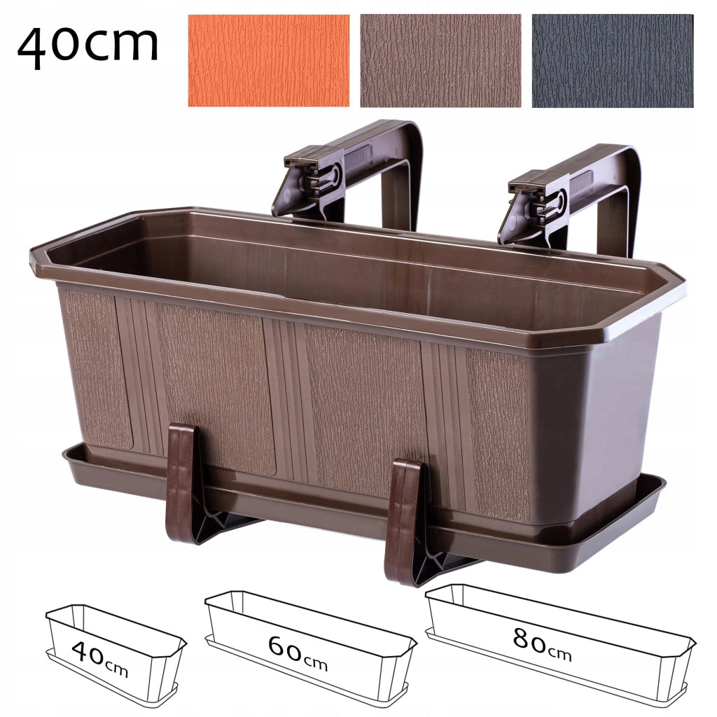 Vaso da fiori per balcone KADAX da 40 cm con supporto e manici.