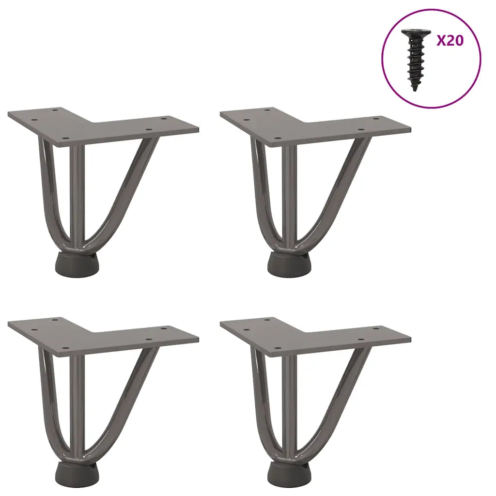 Gambe a forcina per tavolino 4 pz in acciaio naturale 10 cm in acciaio massiccio