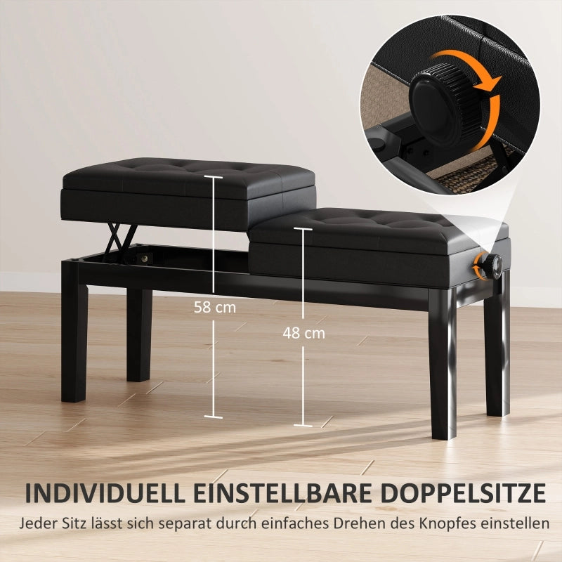PANCA PIANOFORTE Regolabile 105 x 37 x 48-58 cm Nero con vano contenitore