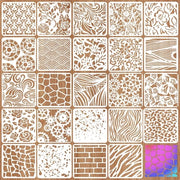 Schede per pittura 24 pezzi - Tessuto misto - Stencil geometrico - Overlay riciclabile - 10 cm x 10 cm - Materiale PET