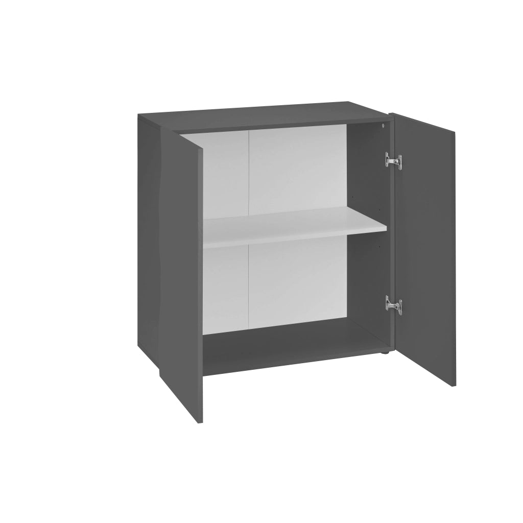 Mobile Multiuso 2 Ante Battenti Onda 90x40x81 cm Finitura in Melamina Antracite Opaco
