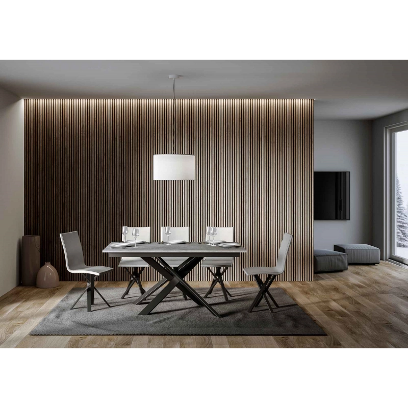 Tavolo allungabile 90x160/220 cm Ganty - bordo in tinta telaio Antracite - Cemento