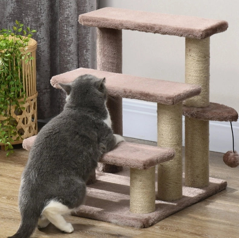 Scala tiragraffi per gatti marrone con 3 gradini 45 x 40 x 48 cm