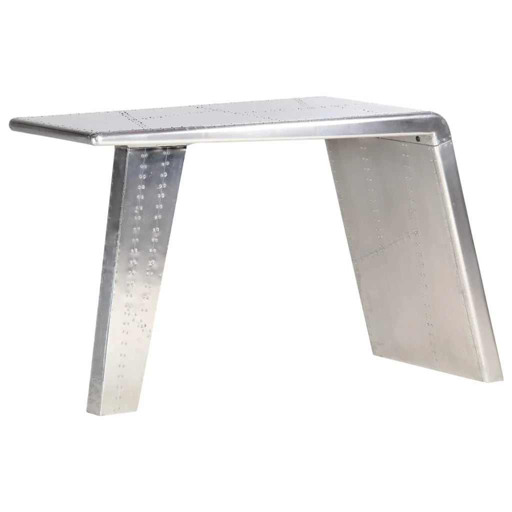 Scrivania tavolo postazione di lavoro mobile per computer studio stile aereo argento 112 x 50 x 76 cm metallo argentato 02_0023970