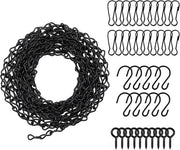 Catenelle adattabili da appendere - 500 cm - 10 ganci, 20 clip, 10 ganci a vite - Catenella in acciaio nero per alimentatori per uccelli, vasi per piante, pannelli pubblicitari