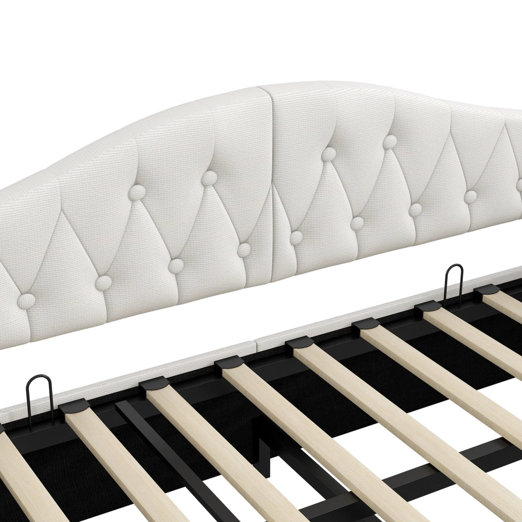 LETTO DA GIORNO 90x200 cm Imbottito Beige con LED e vano contenitore