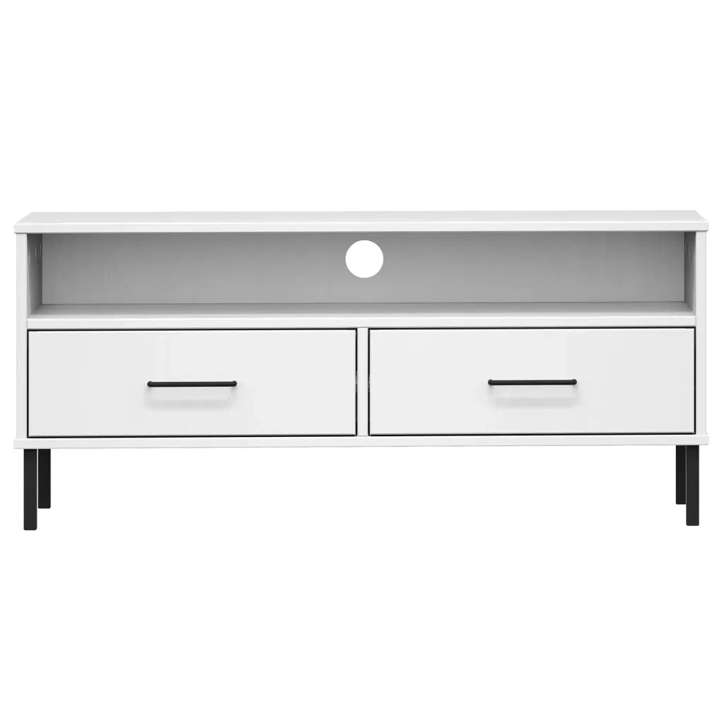 Mobile TV con Gambe Metallo Bianco Legno Massello di Pino OSLO cod mxl 27752