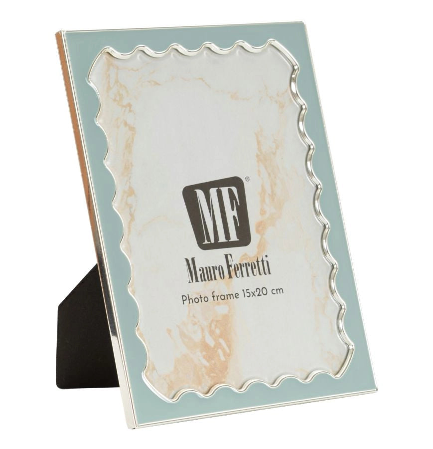 Cornice Juliette 14,9x1,3x29 cm in Zinco e Vetro Azzurro e Argento