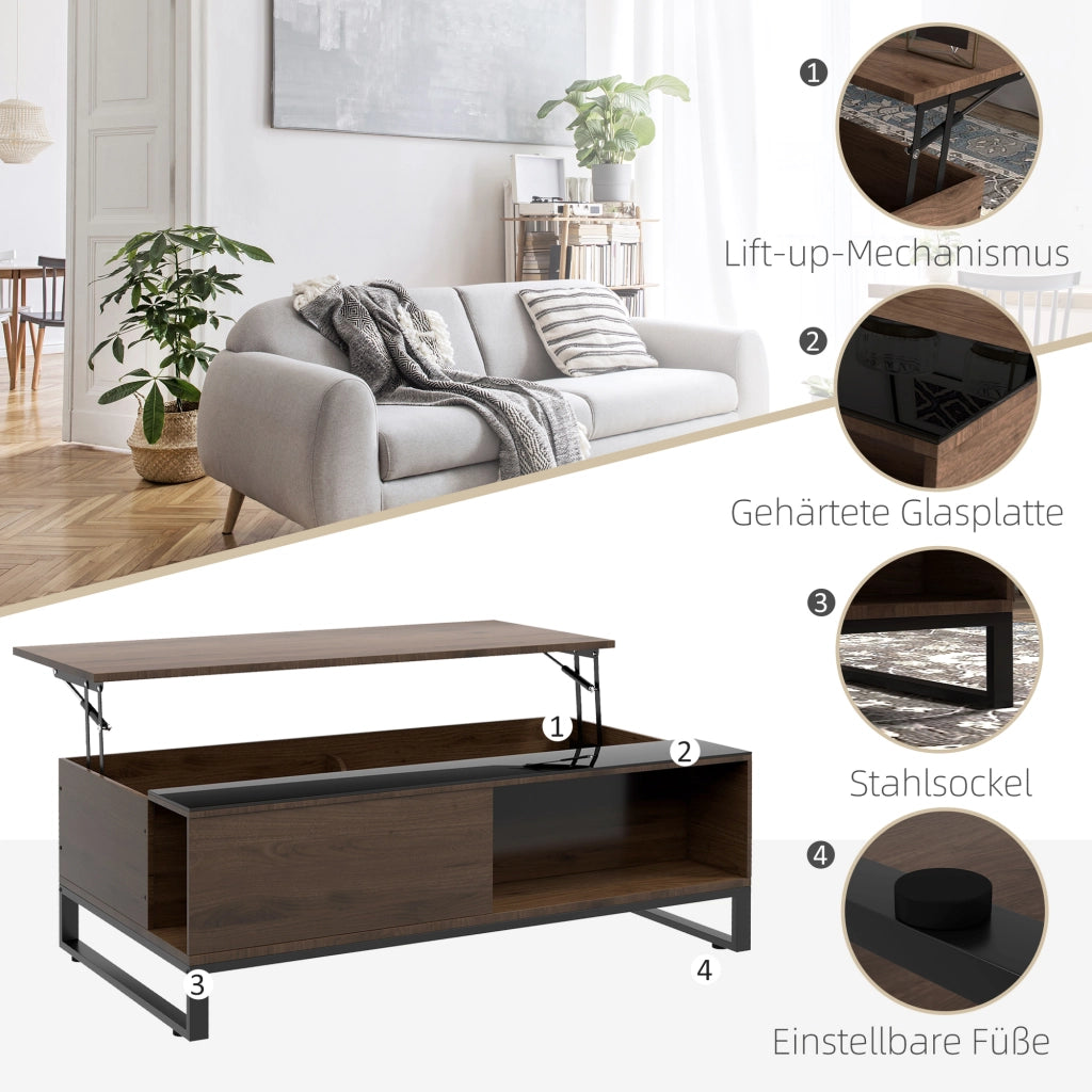 Tavolo da pranzo - tavolino con sollevamento - 102x58x35;5 cm - con vano - acciaio - noce+nero - moderno