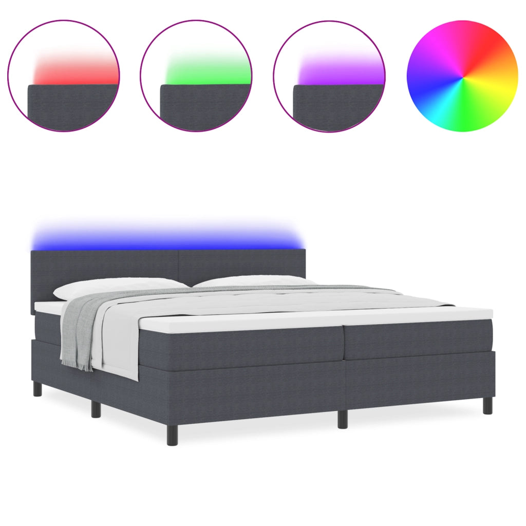 Letto Box Spring con Materasso e LED Grigio Scuro 200x200 cm in Tessuto Corduroy