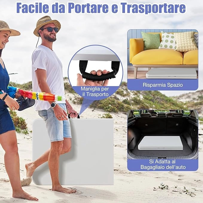 Tavolo da Pranzo Pieghevole 180 cm, Tavolo Campeggio in Plastica con Maniglia, Gambe in Metallo e Piedini Antiscivolo, per Picnic, Campeggio, Giardino, Portata 180 kg