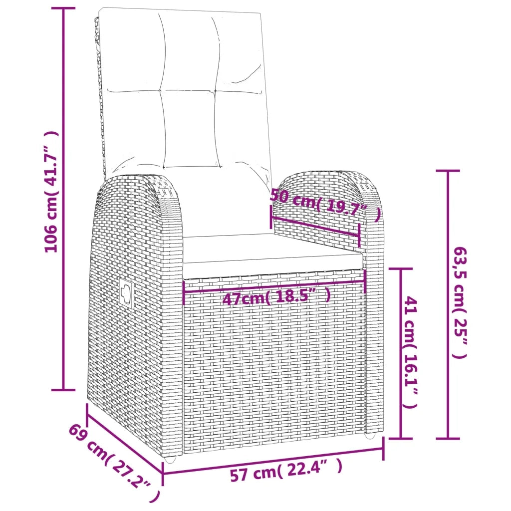 Set da Pranzo da Giardino 9 pz con Cuscini Nero in Polyrattan
