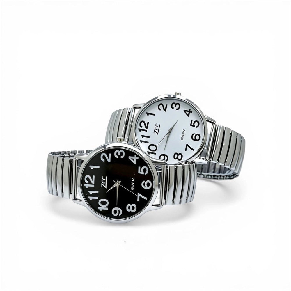 Trade Shop - Orologio Da Polso 45 Mm Acciaio Sportivo Quadrante Nero Grande Cinturino Elastico -