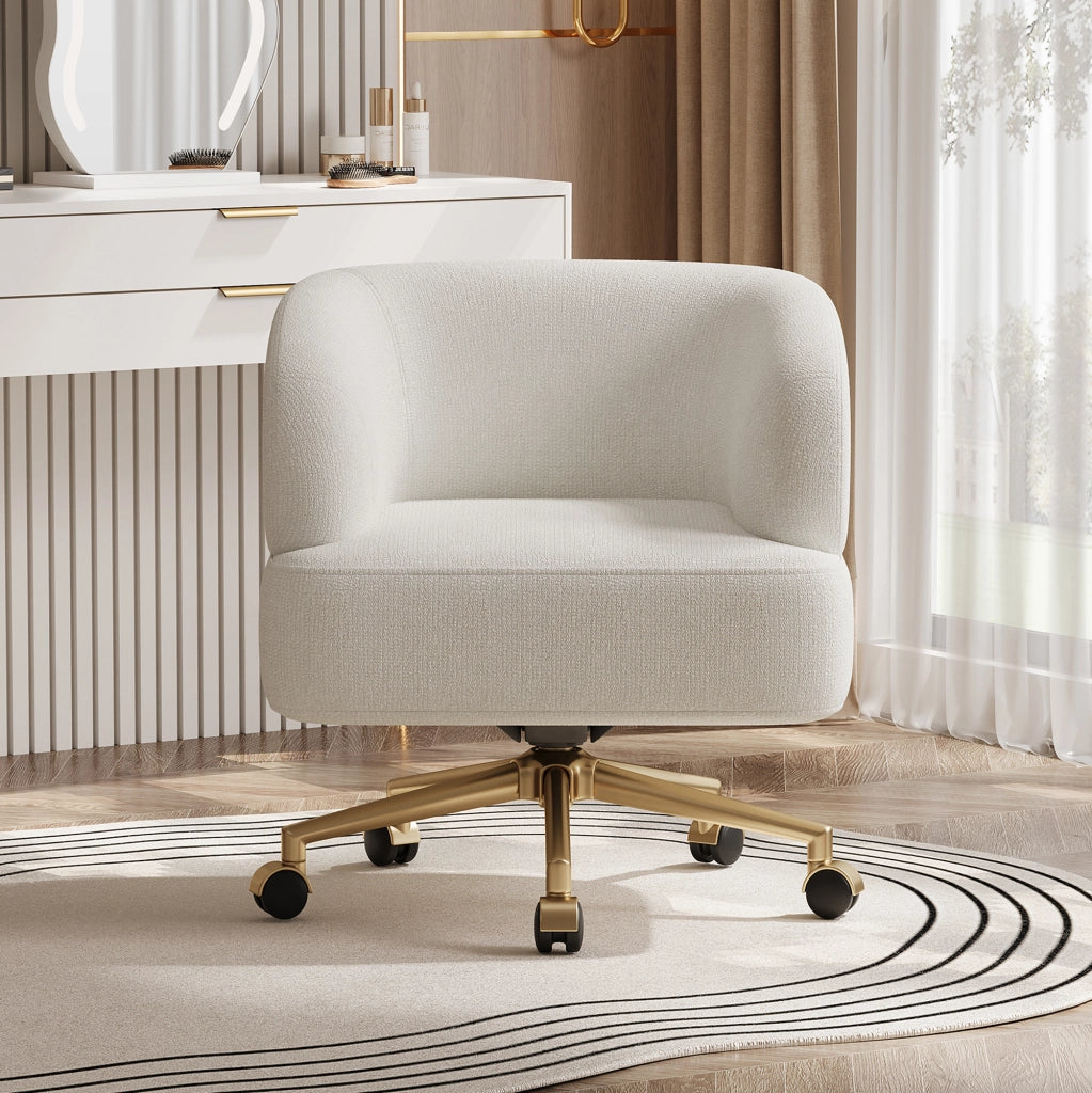 Sedia Girevole da Ufficio ¨C MINIMAL ¨C Chenille Beige, 5 Ruote, 360¡ã, 71x60x71 cm