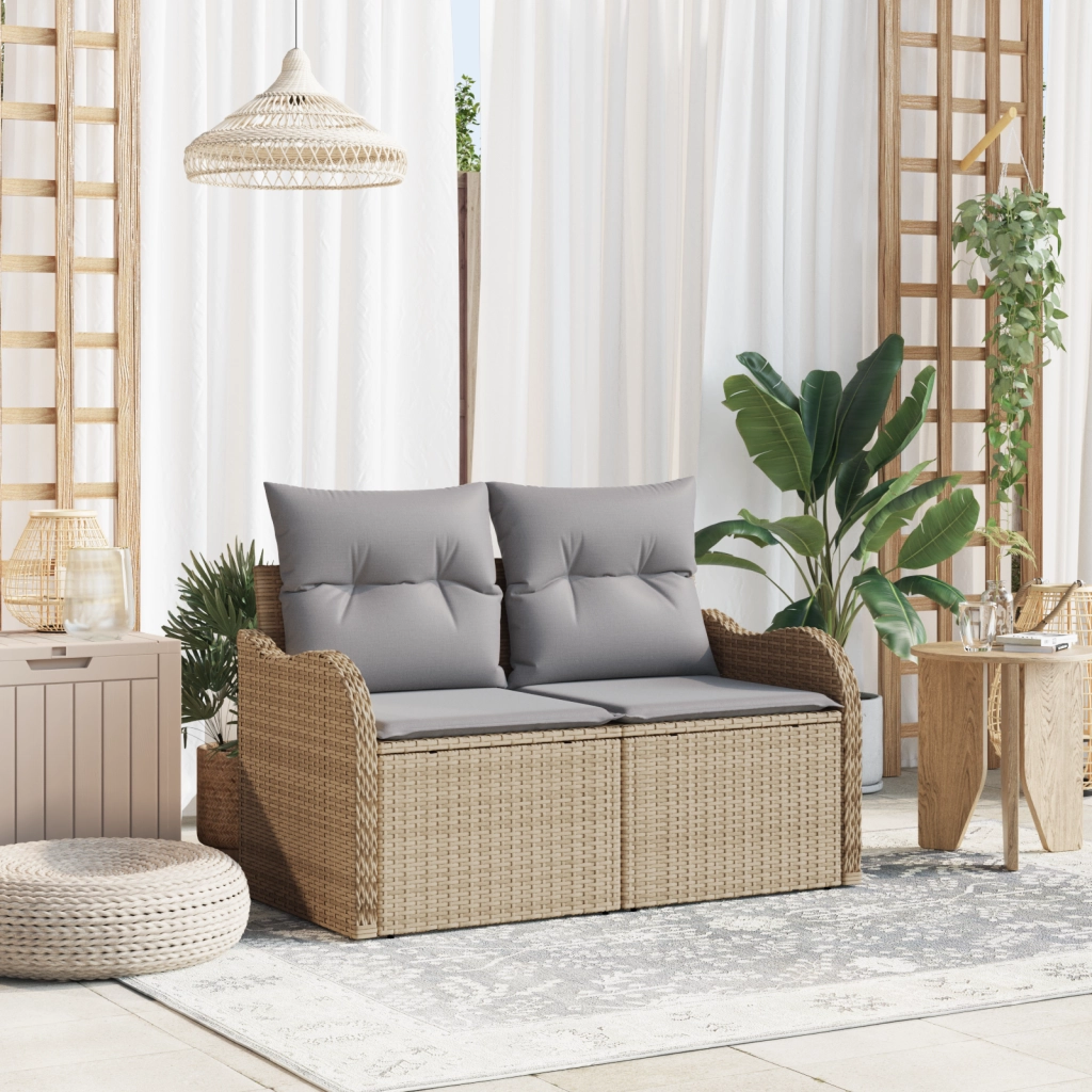 Divano da giardino a 2 posti con contenitore e cuscini Beige in Polyrattan