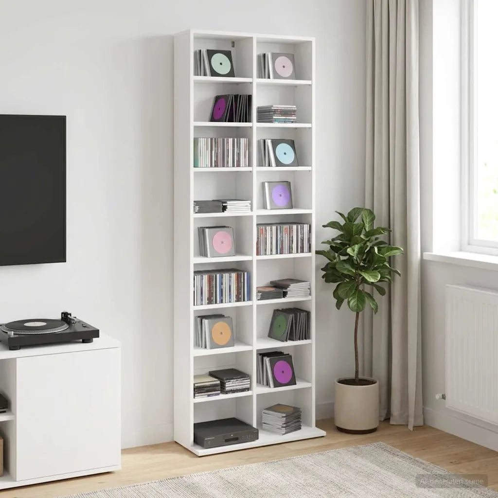 Mobile per CD Bianco 65 x 23,5 x 175 cm Legno ingegnerizzato 8012658
