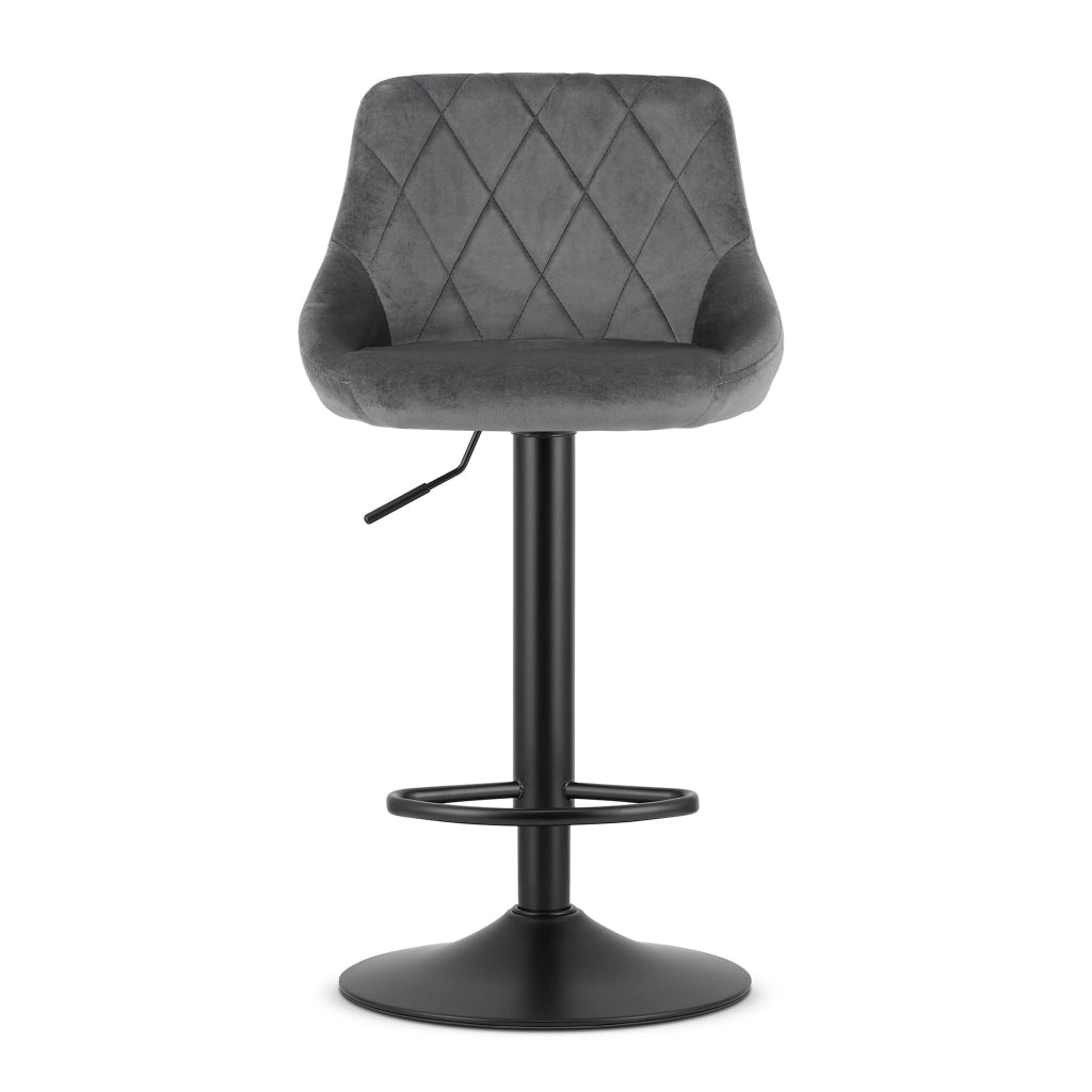 Sgabello girevole Valora DAKA in velluto grigio con base nera e poggiapiedi x2