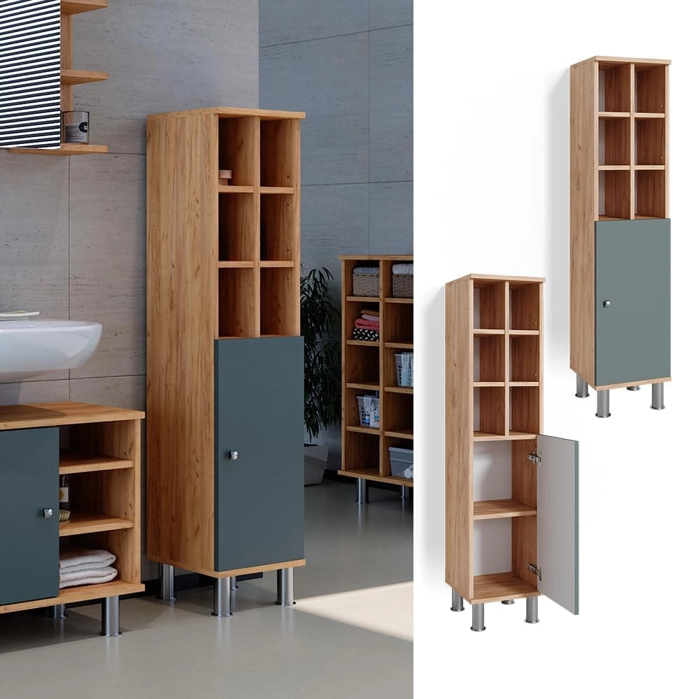 Mobiletto bagno Fynn, Verde, 30 x 130.6 cm porta grande, per la conservazione di accessori da bagno e combinazione con Fynn
