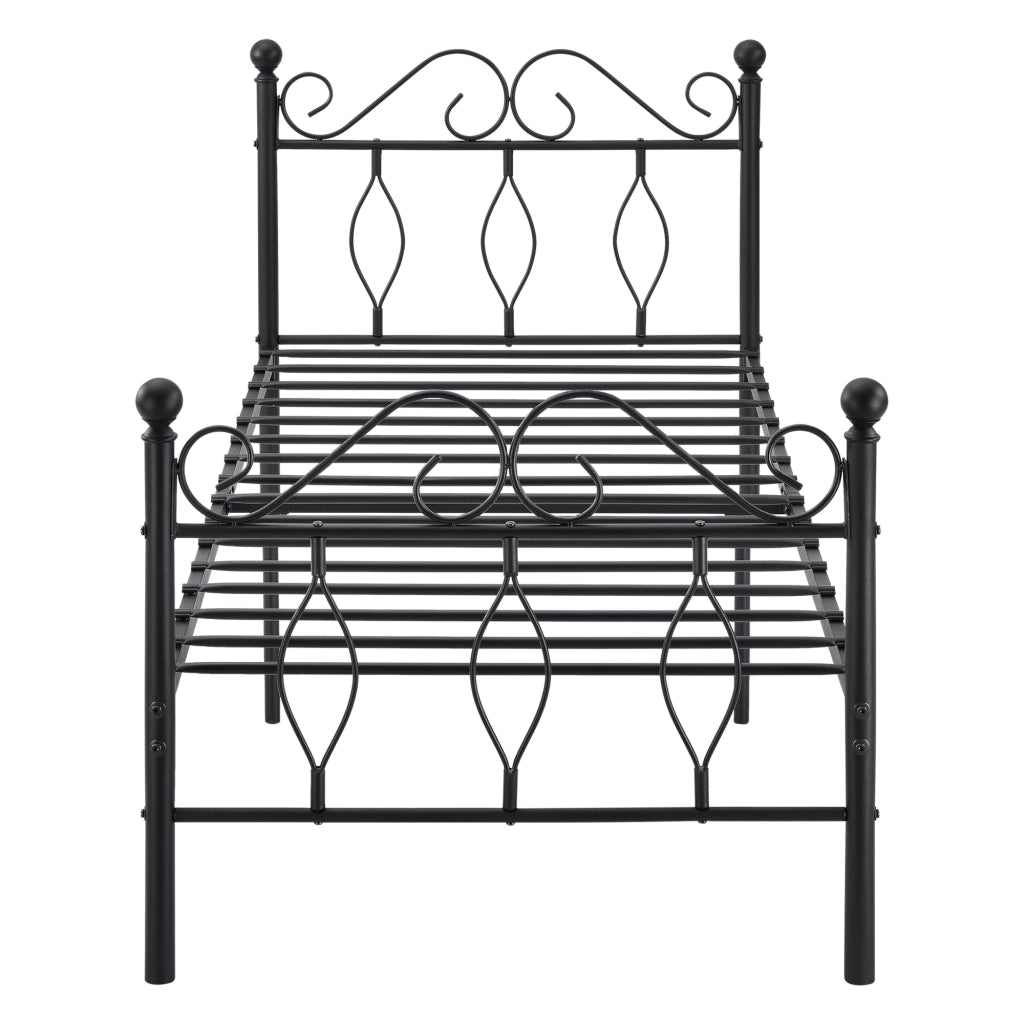 Struttura Letto Singolo in Metallo con Testiera e Pediera in Stile Romantico/Classico con Materasso 90 x 200 cm Letto 1 Piazza - Nero