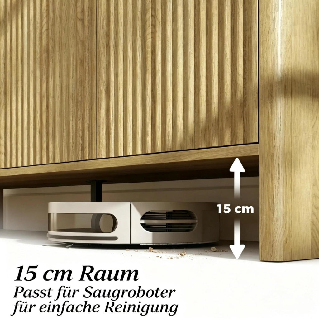 Sideboard in rovere con ante push-to-open, 147x40x77 cm, design contemporaneo