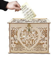 Scatola di Carta da Regalo in Legno - Scatola con Chiave - Design in Legno Unico - Ripiegabile - 25 x 20 x 18,2 cm - Per Feste